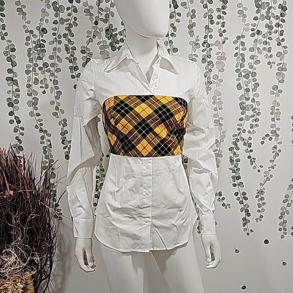 NEW Petersyn x Revolve Monroe Tartan Plaid Overlay Long Sleeve Blouse Womens S - Picture 2 of 9